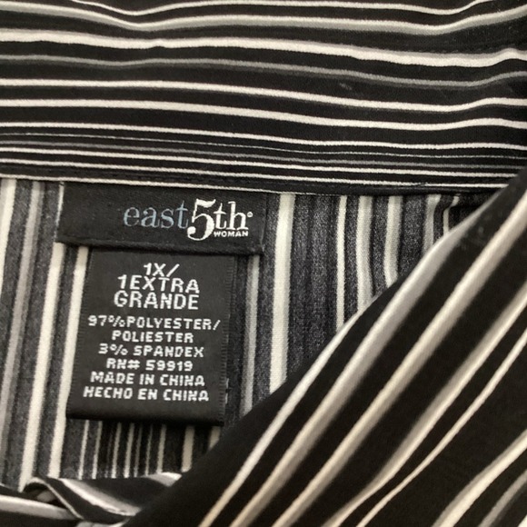 East 5th Black/Gray/White Polyester Stretch Striped Long Sleeves Blouse 1X - Picture 6 of 7
